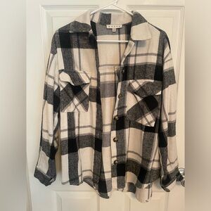 Black & White Flannel Button Up Top